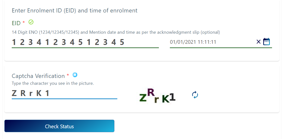Check AADHAAR Card enrolment status online.