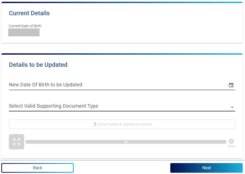 Date of Birth change / correction in AADHAAR Card online; enter details.